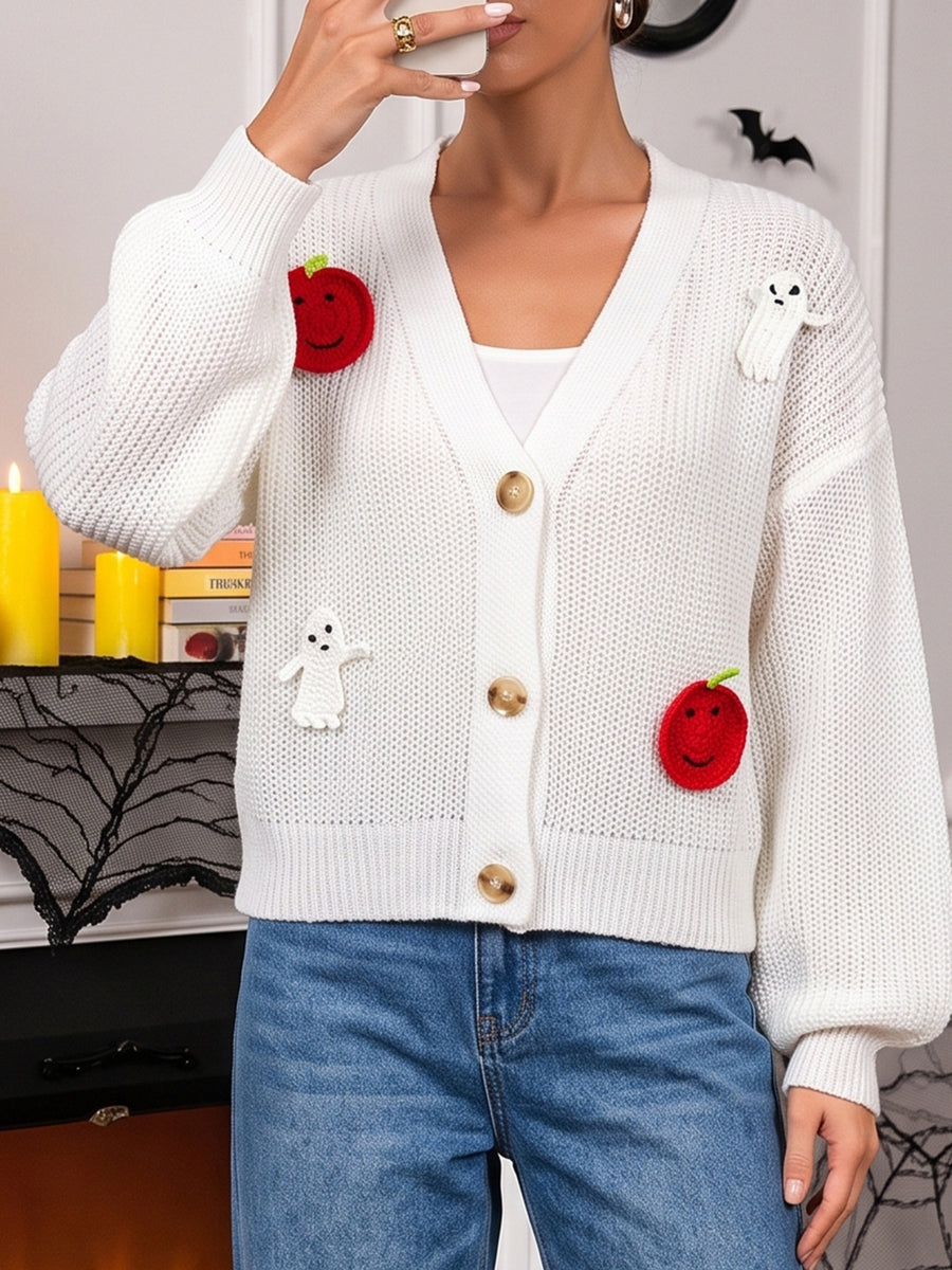 black cardigan with applique and long sleeve
