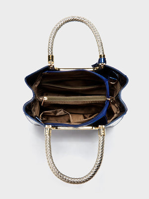 handbag in black with metallic handle and medium