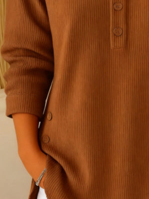 Full Size Button Detail Corduroy Shirt Plus Size in Black