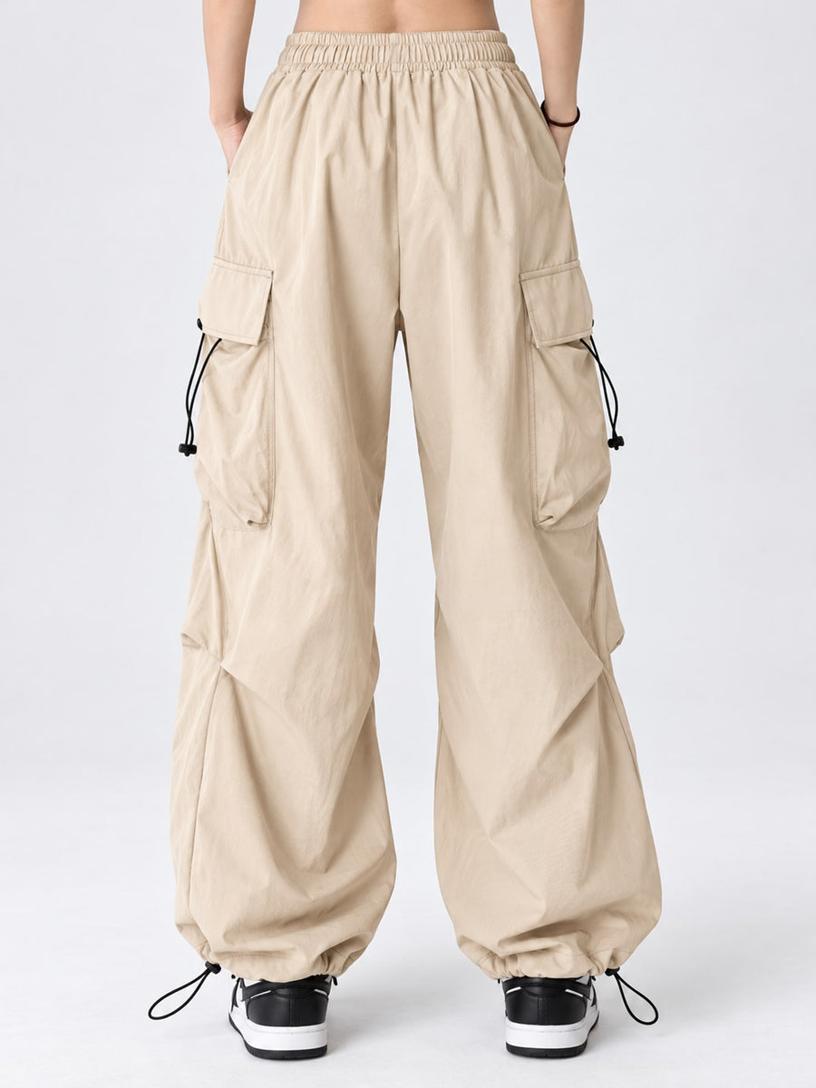 Full Size Drawstring Cargo Pants Plus Size in hot pink with adjustable