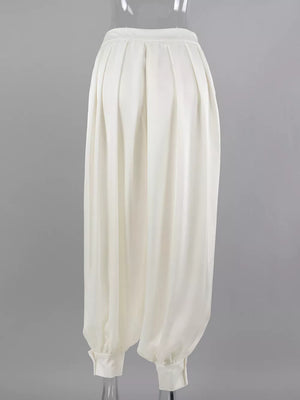 High-waisted Satin Balloon Pants in ivory with pocketed