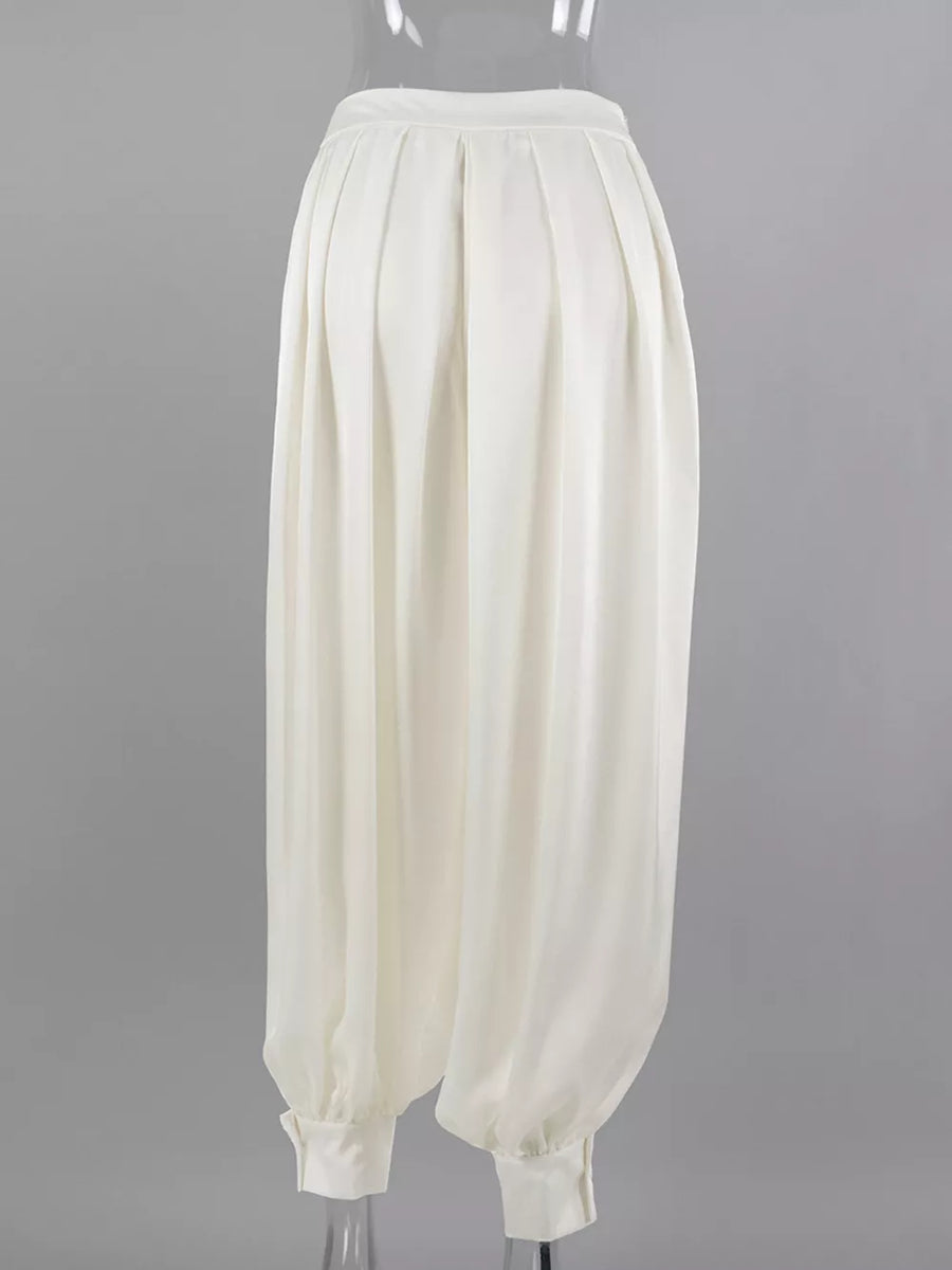 High-waisted Satin Balloon Pants in ivory with pocketed