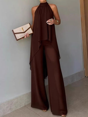 Yellow relaxed top with wide-leg pants two-piece set with halter