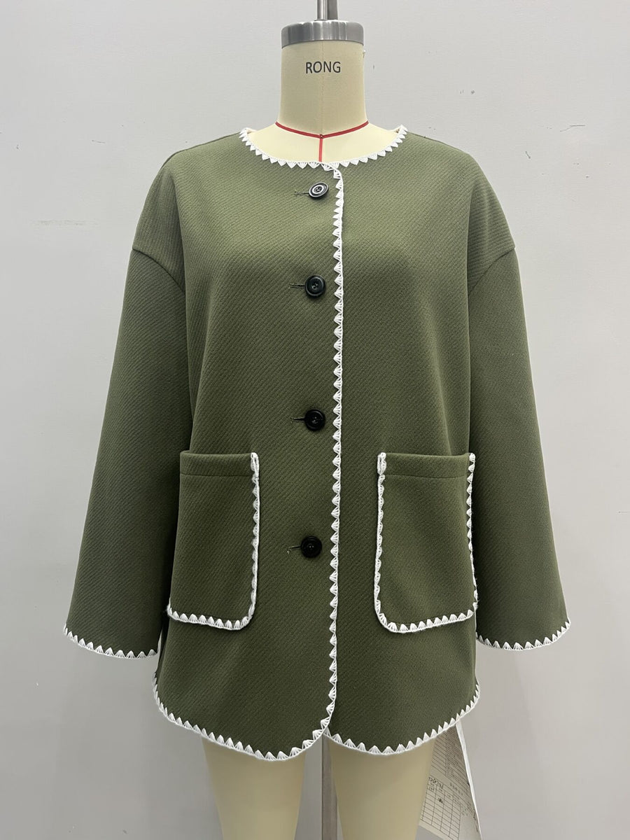 classic blazer in Army Green with round neck