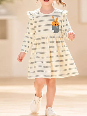 cream A-line dress with striped and round neck
