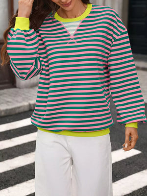 Blue Purple sweatshirt featuring seam detail and striped