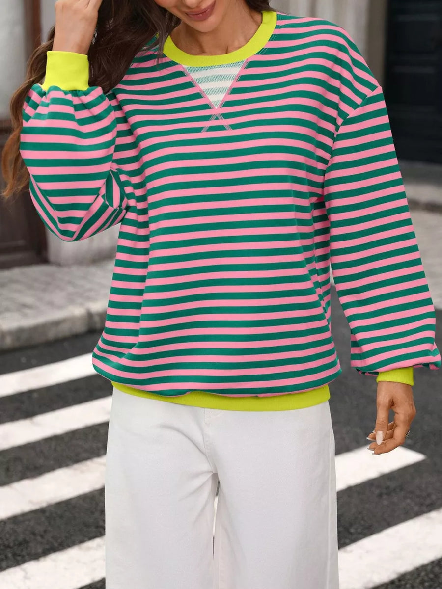Blue Purple sweatshirt featuring seam detail and striped