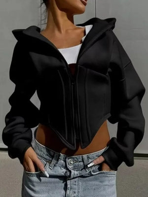 Light Gray fitted zip hoodie with hooded