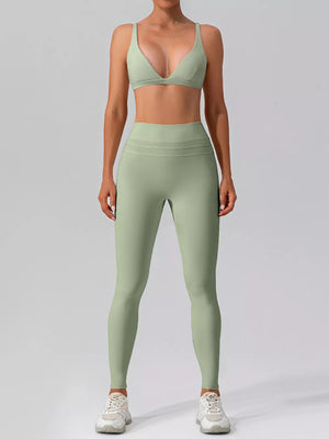 75% nylon, 25% spandex Care instructions: Machine wash cold active set in Mocha with fitted silhouette