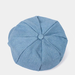 Vintage Style Denim Newsboy Hat in Dark Blue with elastic