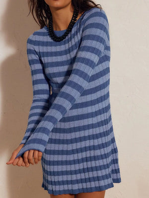 sweater dress in Brown with striped and ribbed