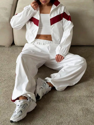 White tracksuit set with zip-front and color-block