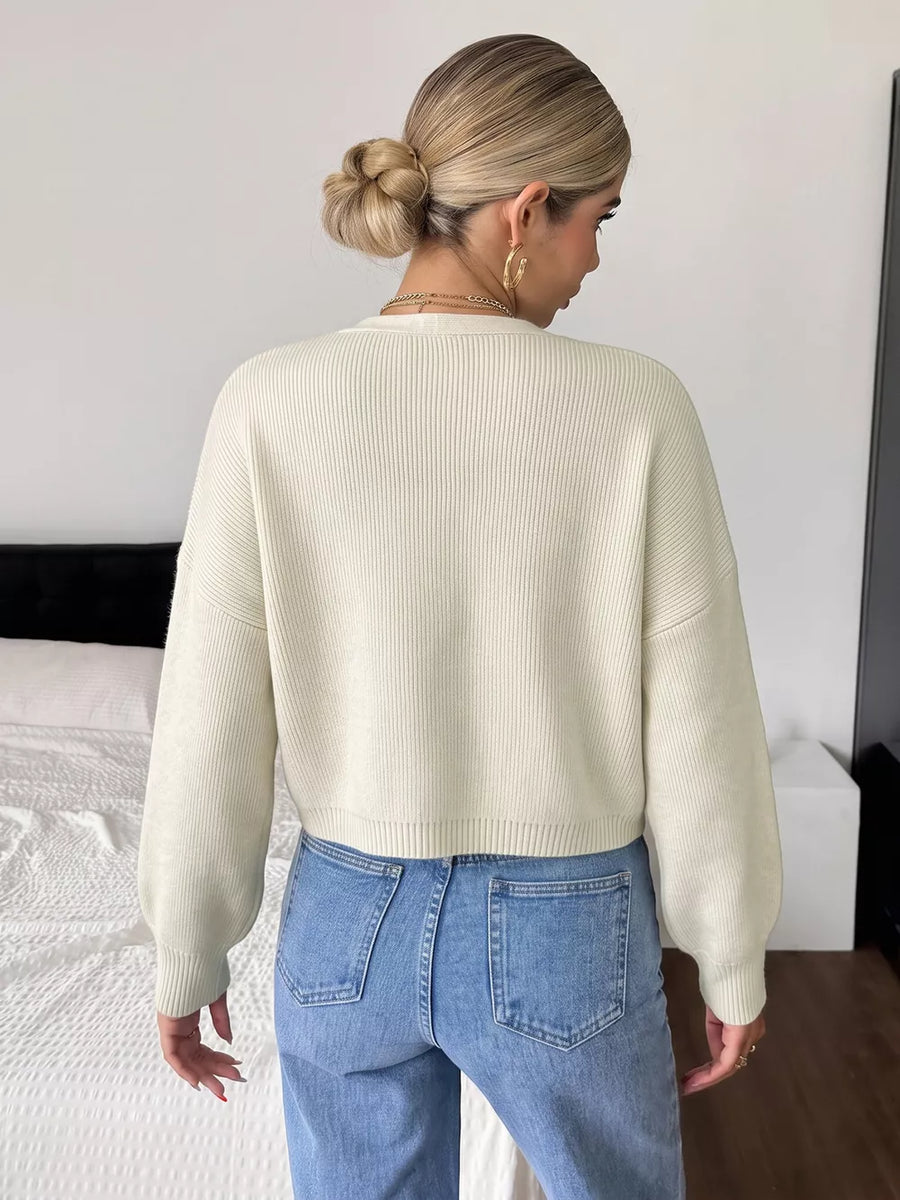 classic cardigan in Beige with v-neck