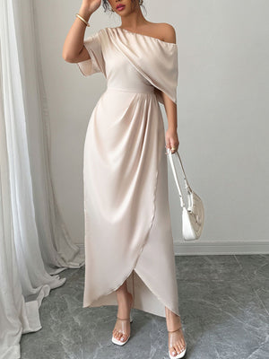 maxi dress in champagne featuring zipper and A-line fit
