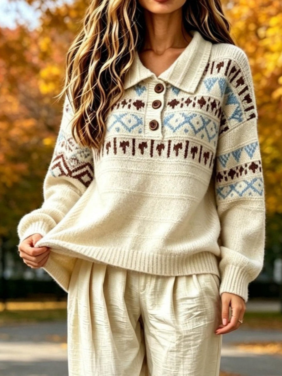 100% polyester Care instructions: Machine wash cold pullover sweater in Beige with relaxed silhouette