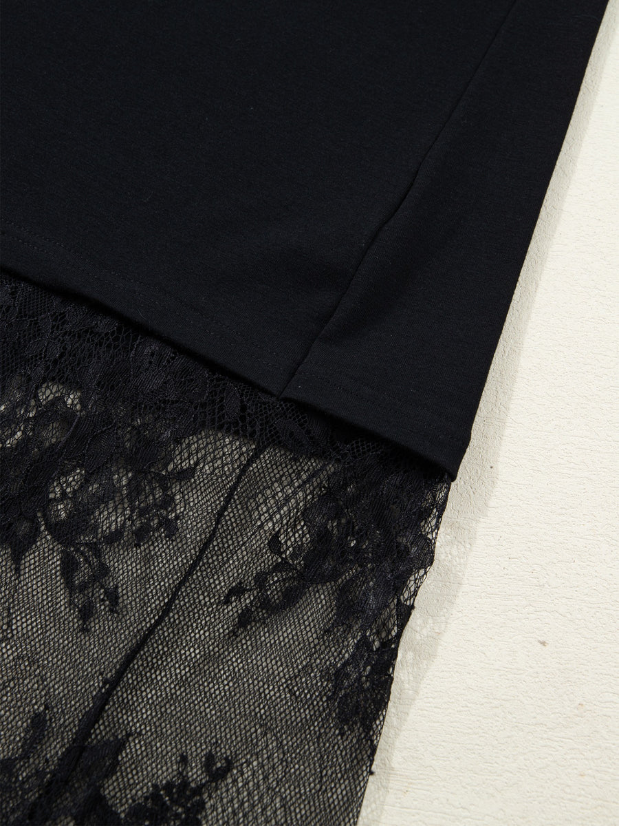 Black maxi dress with floral lace hem detail