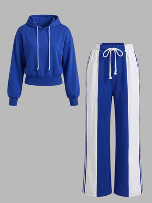 royal blue lounge set with cropped, full-length and drawstring, elastic