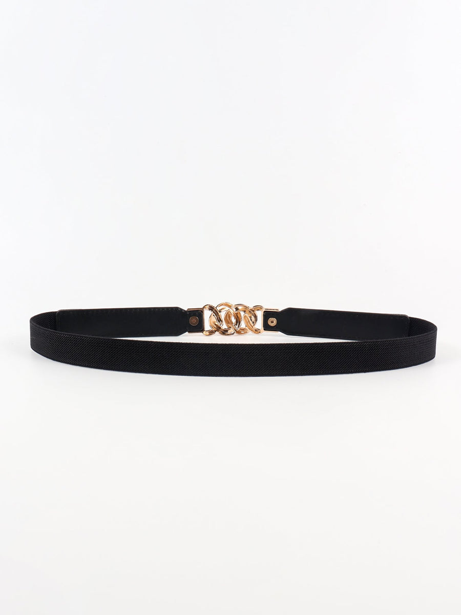 Black elastic belt with gold chain detail