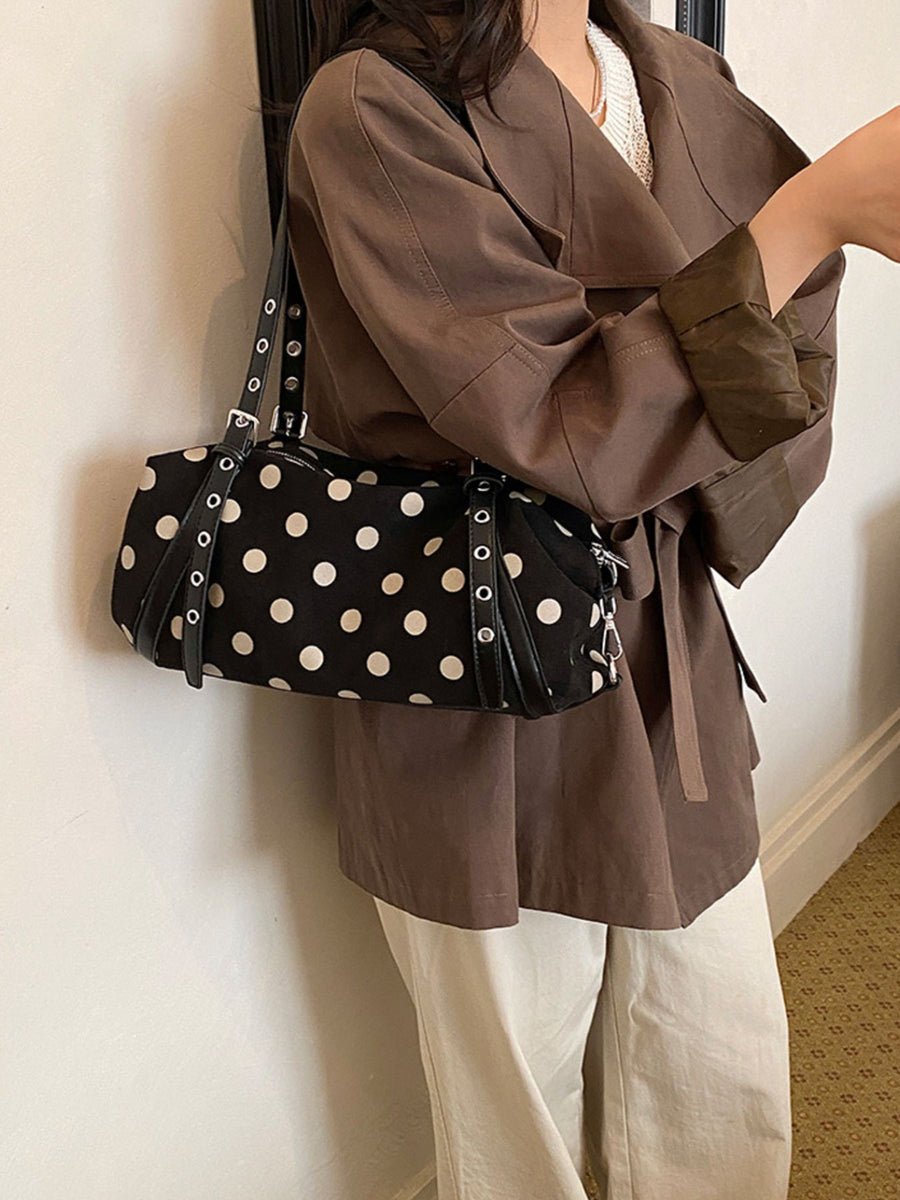 black Suede Imported Size & shoulder bag with polka dot and zip-front