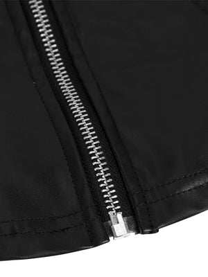 Black faux leather zip-up jacket with a silver zipper detail.