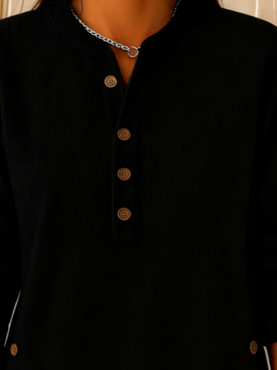 Full Size Button Detail Corduroy Shirt Plus Size in Orange with half-button placket