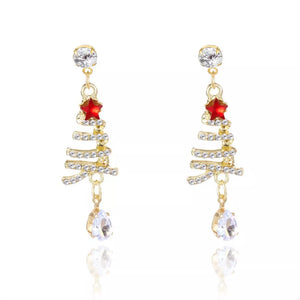 earrings in Gold with christmas tree motif and dangle style