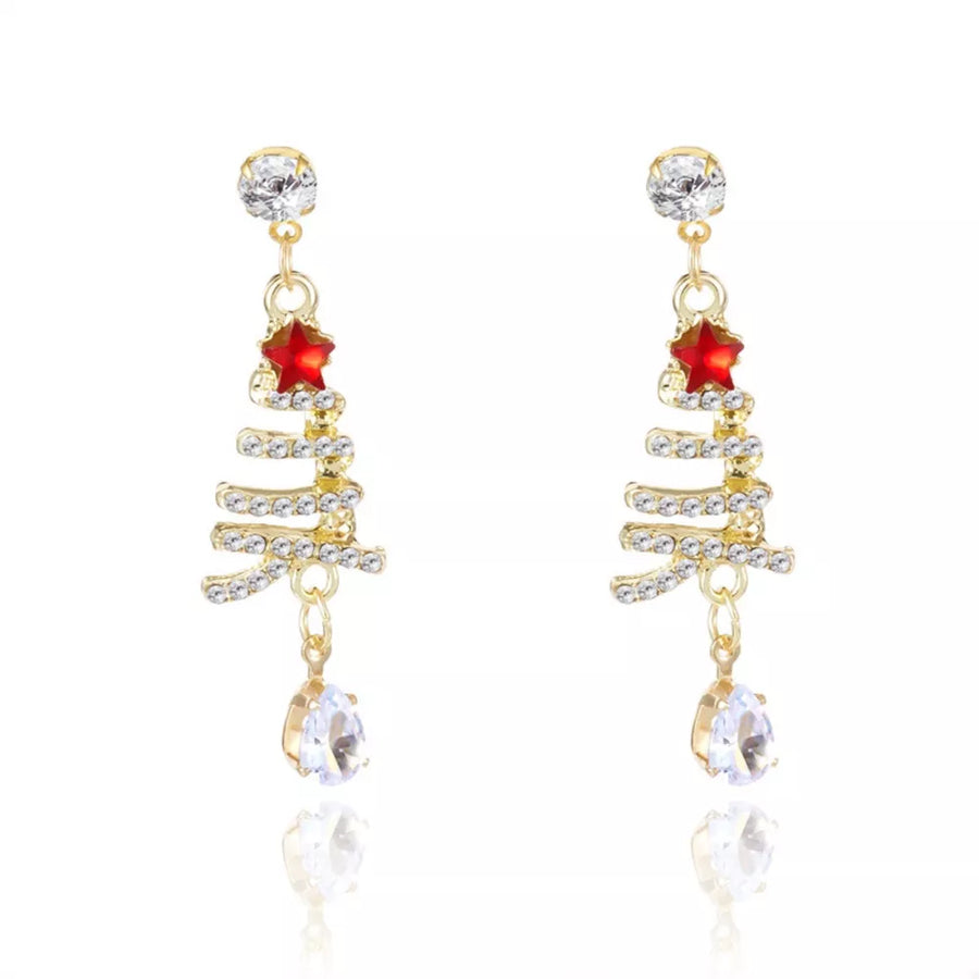 earrings in Gold with christmas tree motif and dangle style