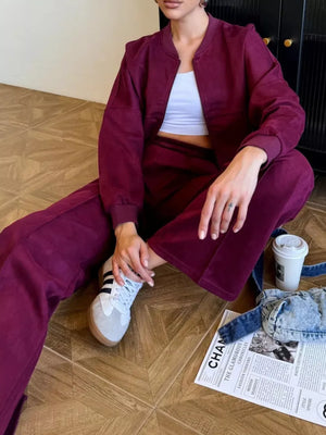 100% polyester Care instructions: Machine wash cold lounge set in Light Gray with relaxed silhouette