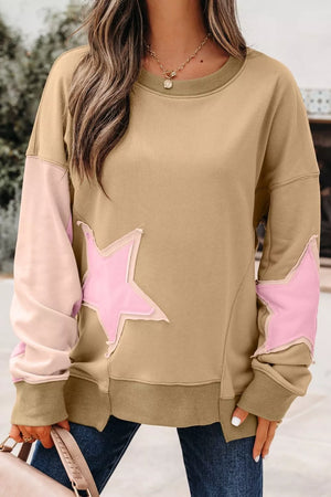 sweatshirt in Tan with star and oversized