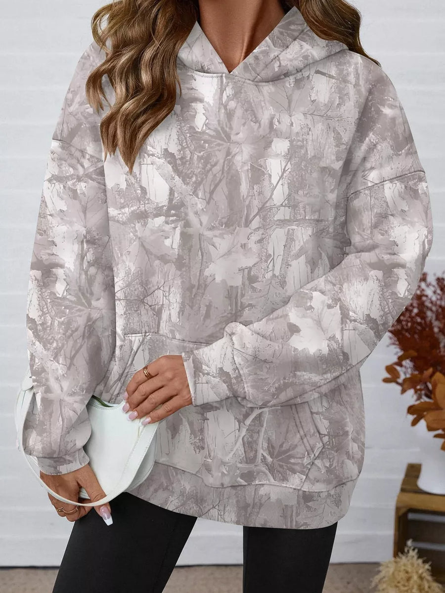 pullover hoodie featuring camo in light brown with 95% polyester, 5% elastane Care instructions: Machine wash cold texture
