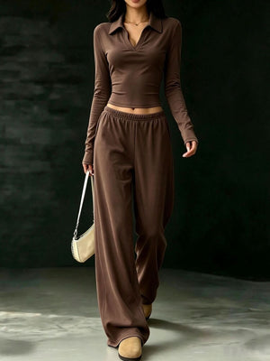 minimalist matching set in Dark Brown with collared