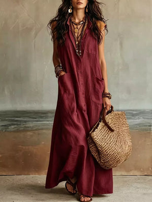 maxi dress in White with buttoned and maxi
