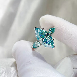 6 Carat 925 Sterling Silver Moissanite Ring in aqua blue with marquise cut stone
