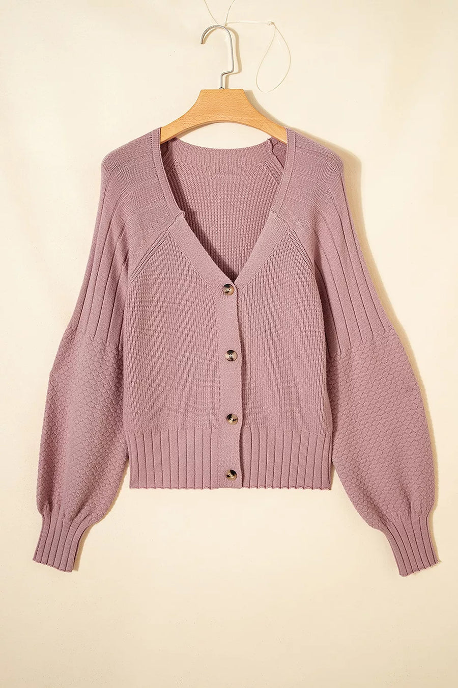 blush pink cardigan with slightly stretchy and long sleeve