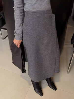 100% polyester Care instructions: Machine wash cold wrap skirt in slate gray with A-line silhouette