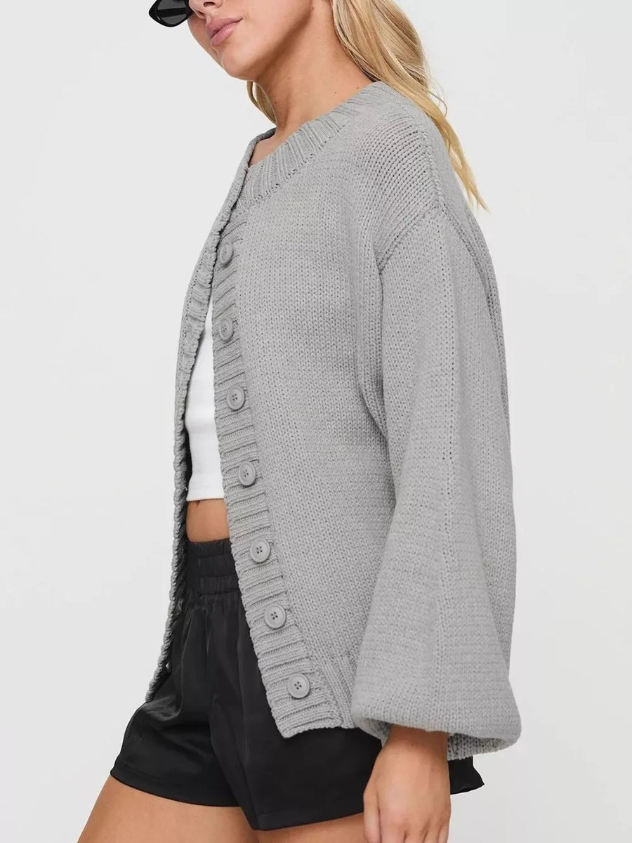 cardigan in Beige with buttoned and hip-length