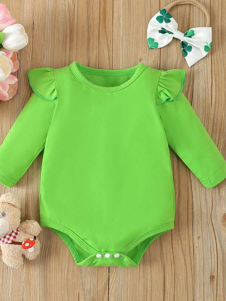 Grass Green Children's Ruffled Long Sleeve Bodysuit & Dress Set