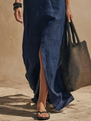 Slit Front Spaghetti Strap Maxi Dress in Dark Blue