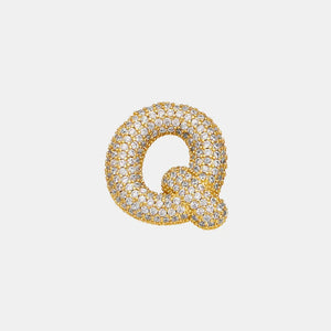 Puffed gold initial Q necklace with clear zirconia stones