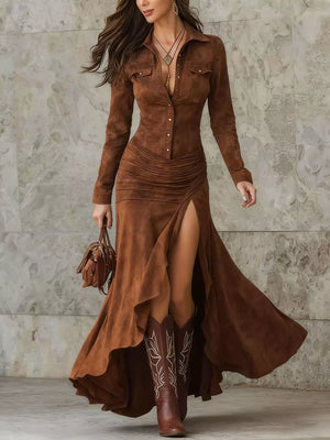 western shirt dress in Dark Blue with collared