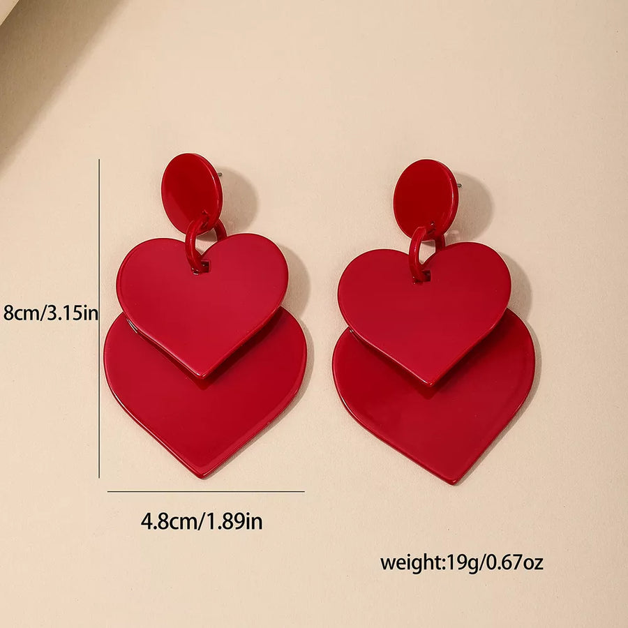 Acrylic Heart Drop Earrings Alloy in Red with drop design