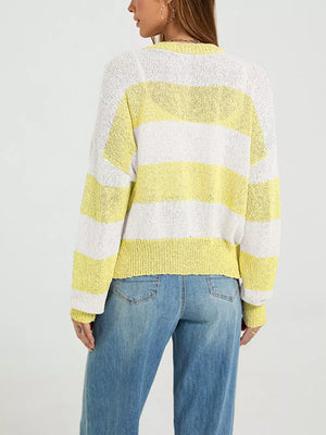 Blue relaxed cardigan with round neck