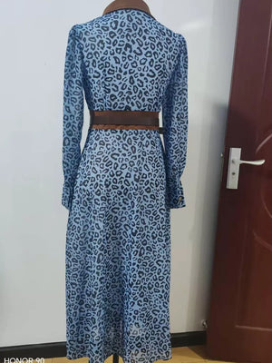 shirt dress in Dusty Blue with leopard and buttoned
