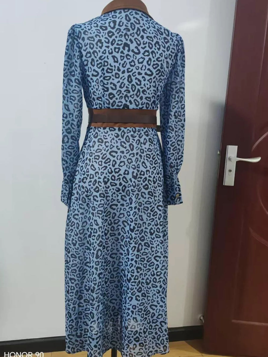 shirt dress in Dusty Blue with leopard and buttoned