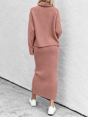 Blue relaxed sweater set with turtleneck
