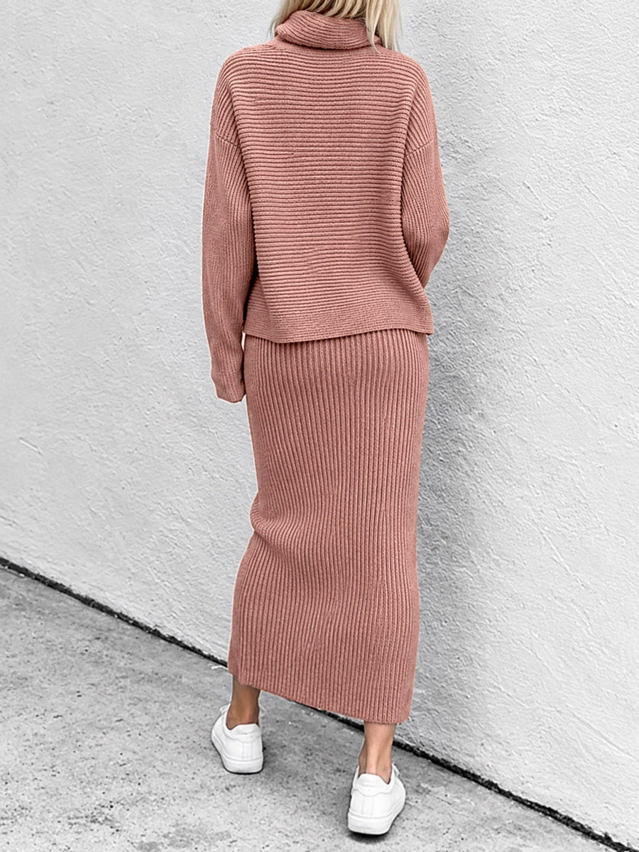 Blue relaxed sweater set with turtleneck