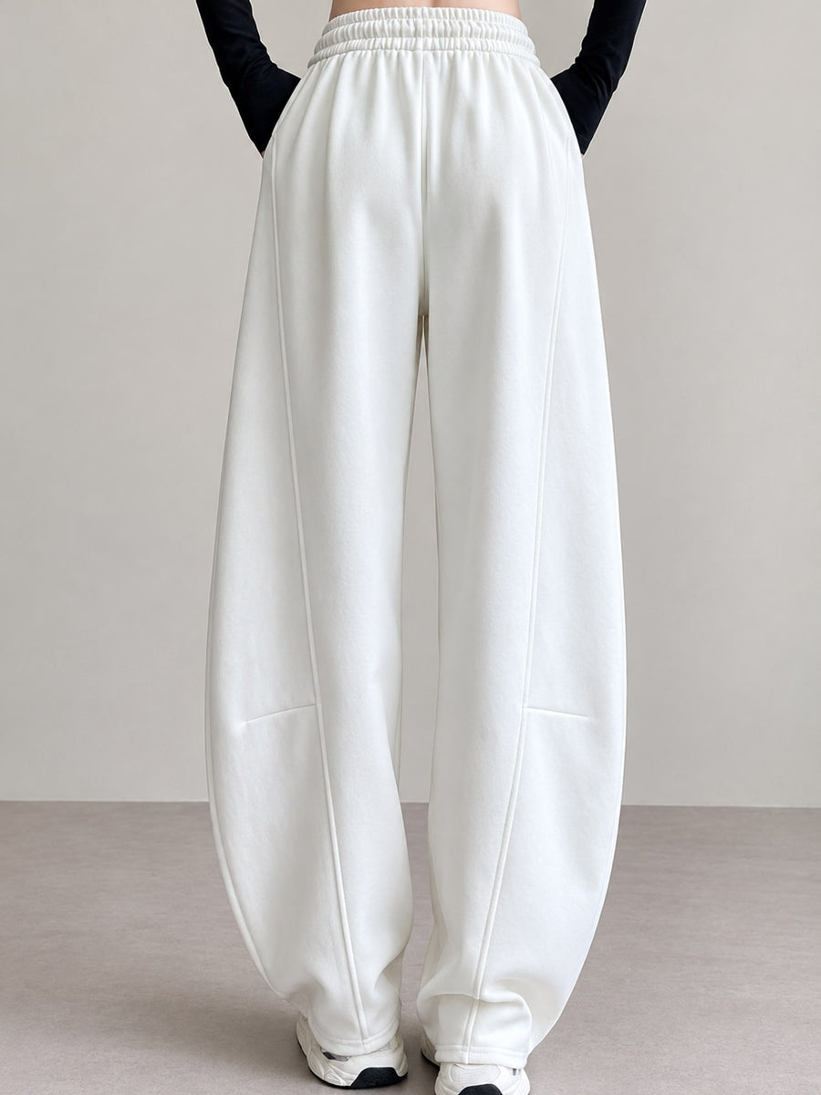 Full Size Drawstring Loose Fit Wide-Leg Sweatpants in Light Gray-Spring And Fall-Tall with seam detail
