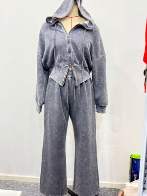 athleisure hoodie and sweatpants set in charcoal with hooded