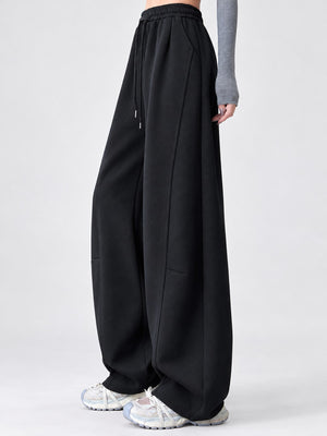 Full Size Drawstring Loose Fit Wide-Leg Sweatpants in White-Spring And Fall-Tall with seam detail