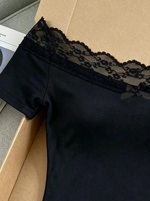 romantic off-shoulder top in Black with off-shoulder